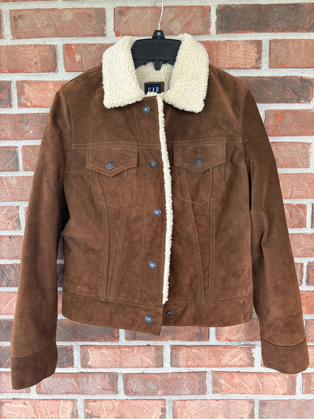 GAP Women's Brown 100% leather Suede Sherpa-Lined Jacket *see pics for scratches